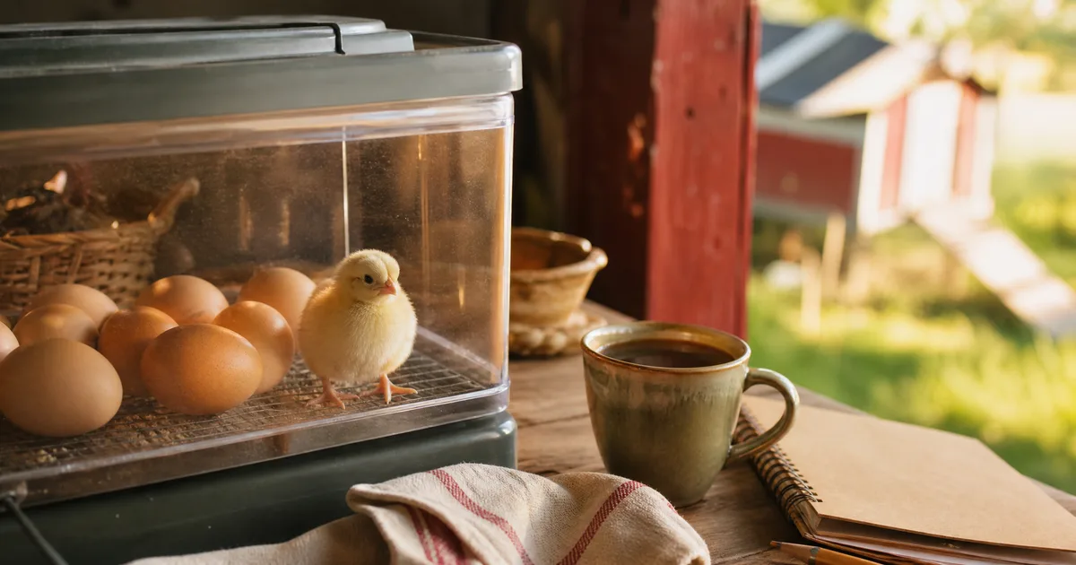 Unhatched eggs in an incubator next to one newly hatched chick