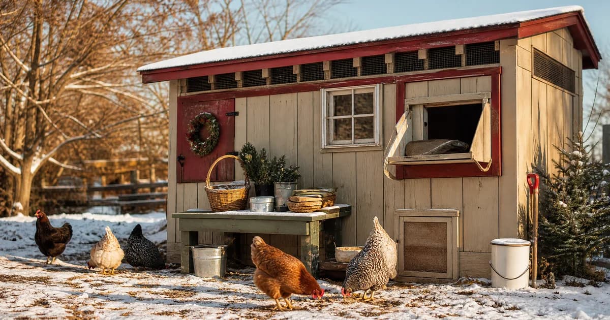 A winter coop with vents under the eaves